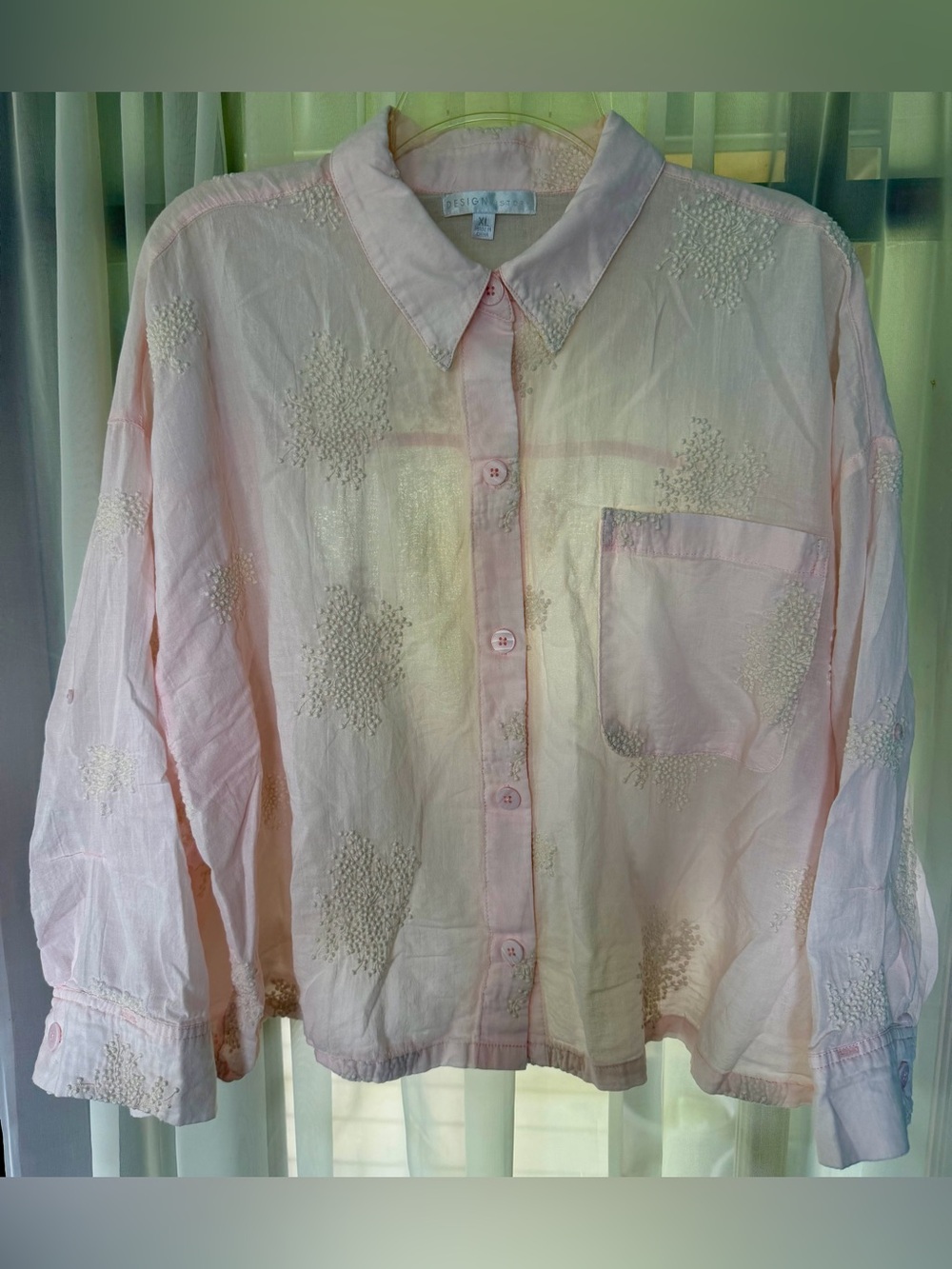 Design History Light Pink Embellished Button-Up Long Sleeve Shirt